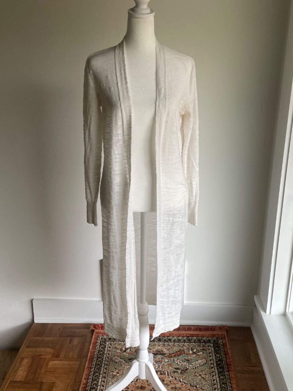 Athleta Linen-Blend Lightweight Open Front Maxi Duster Cardigan Ivory - XS